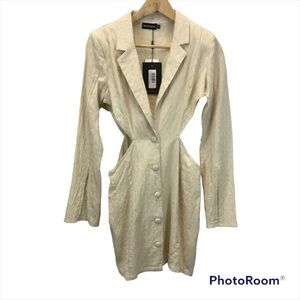 Pretty Little Thing Stone Textured Shoulder Pad Cut Out Blazer Dress